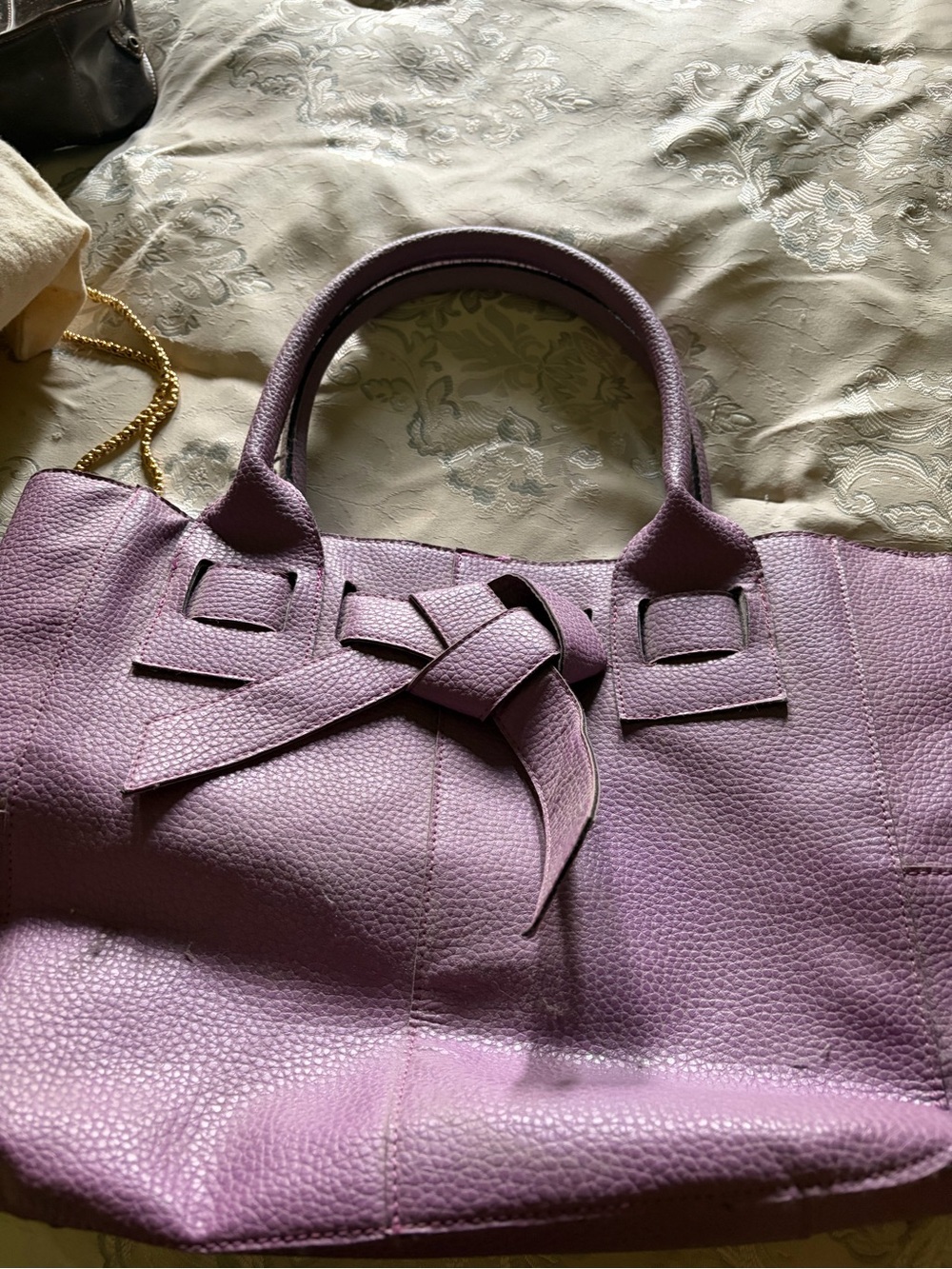 Lavender Pebbled Leather Tote with Knot Accent